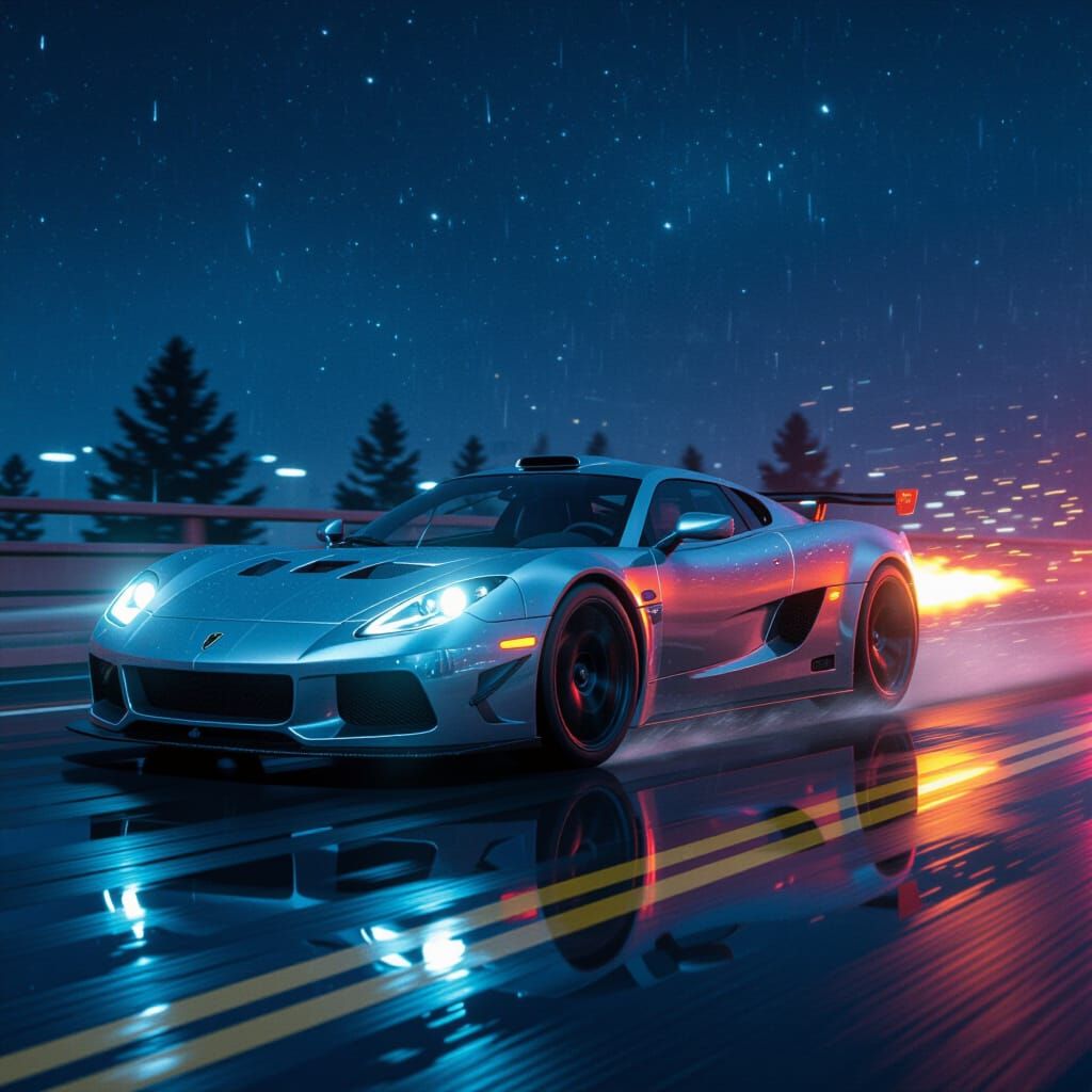 DeLorean Speeds Through Neon-Lit Cyberpunk Night