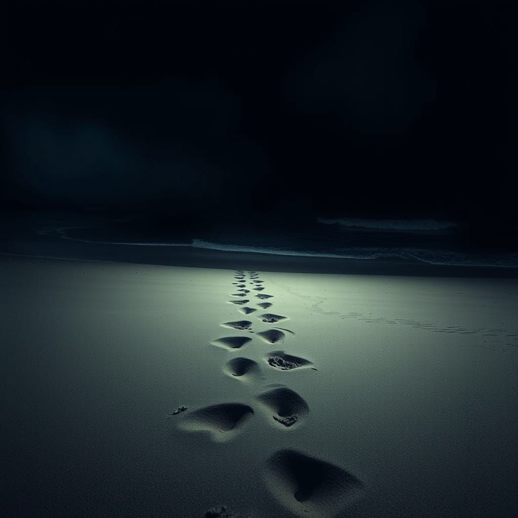 Mysterious Footsteps Vanish into Dark Ocean Depths