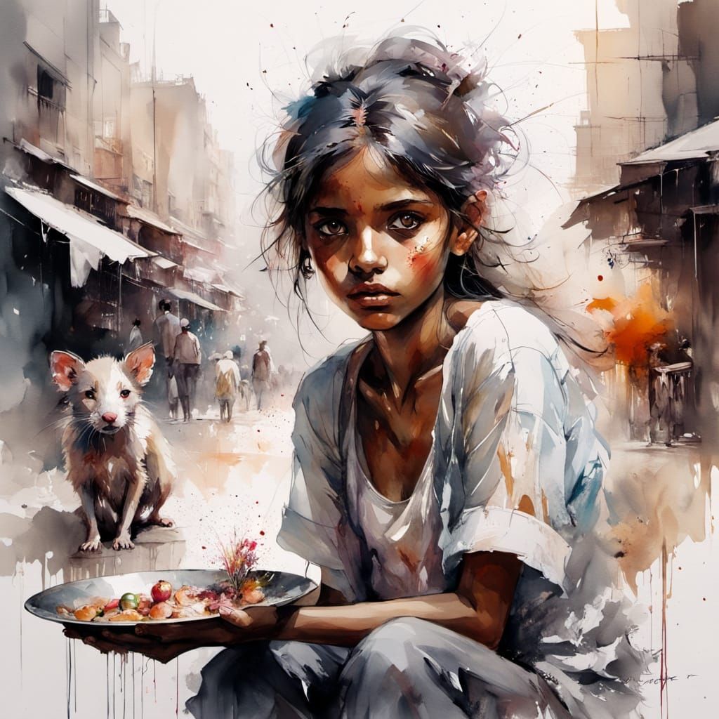 A Young Indian Girl's Gentle Resilience Amidst Mumbai's Bust...