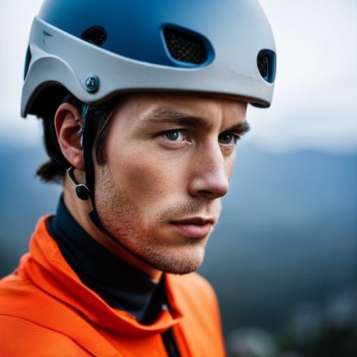 Determined Athlete Portrait Before Mountain Climb