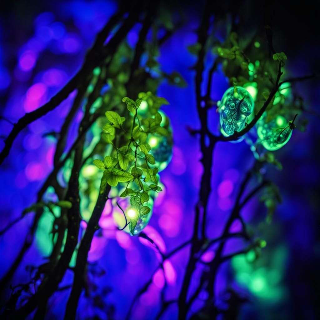 Surreal Forest Fireflies in Psychedelic Style