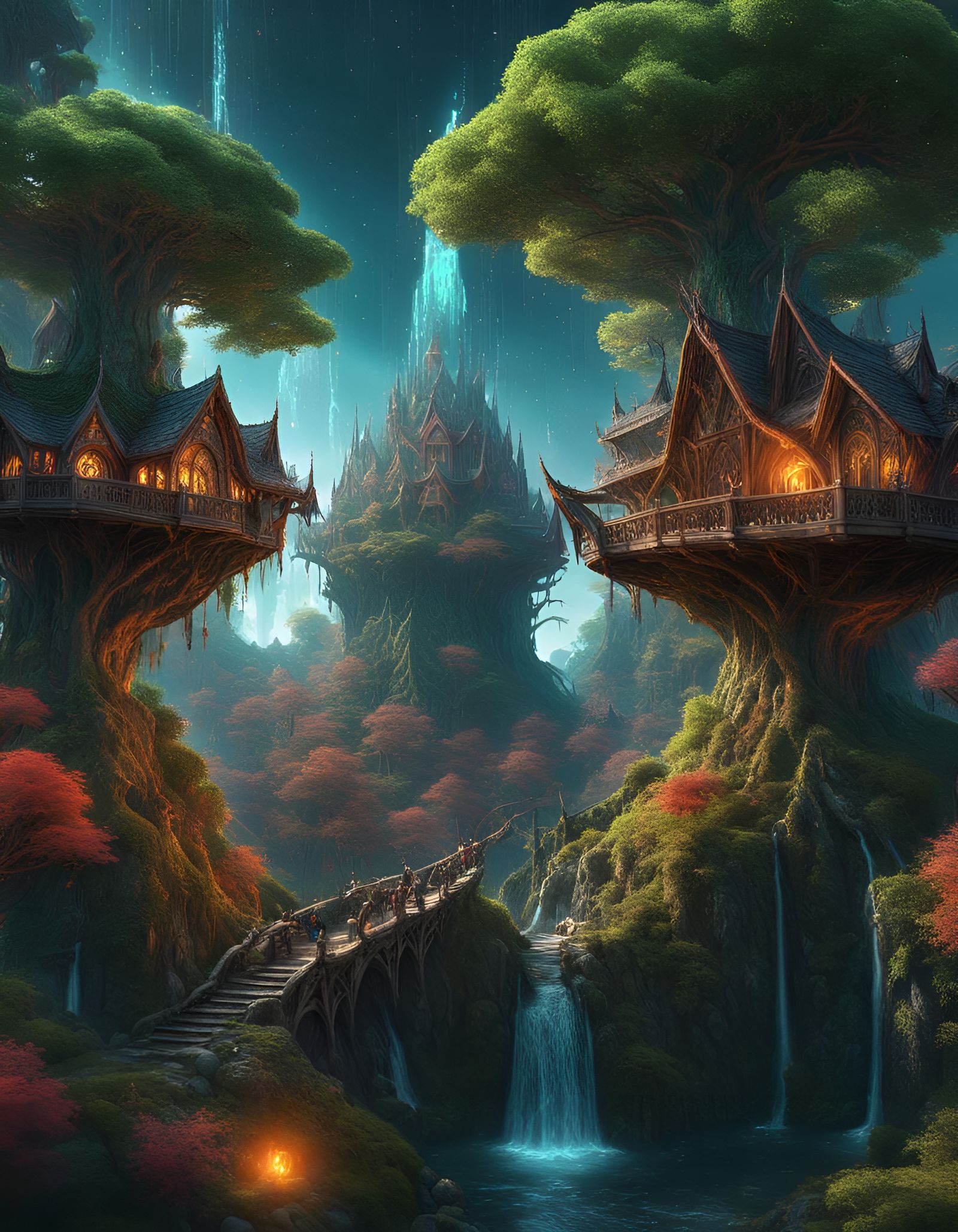 Magical Elven Village Atop a Mystical Mountain