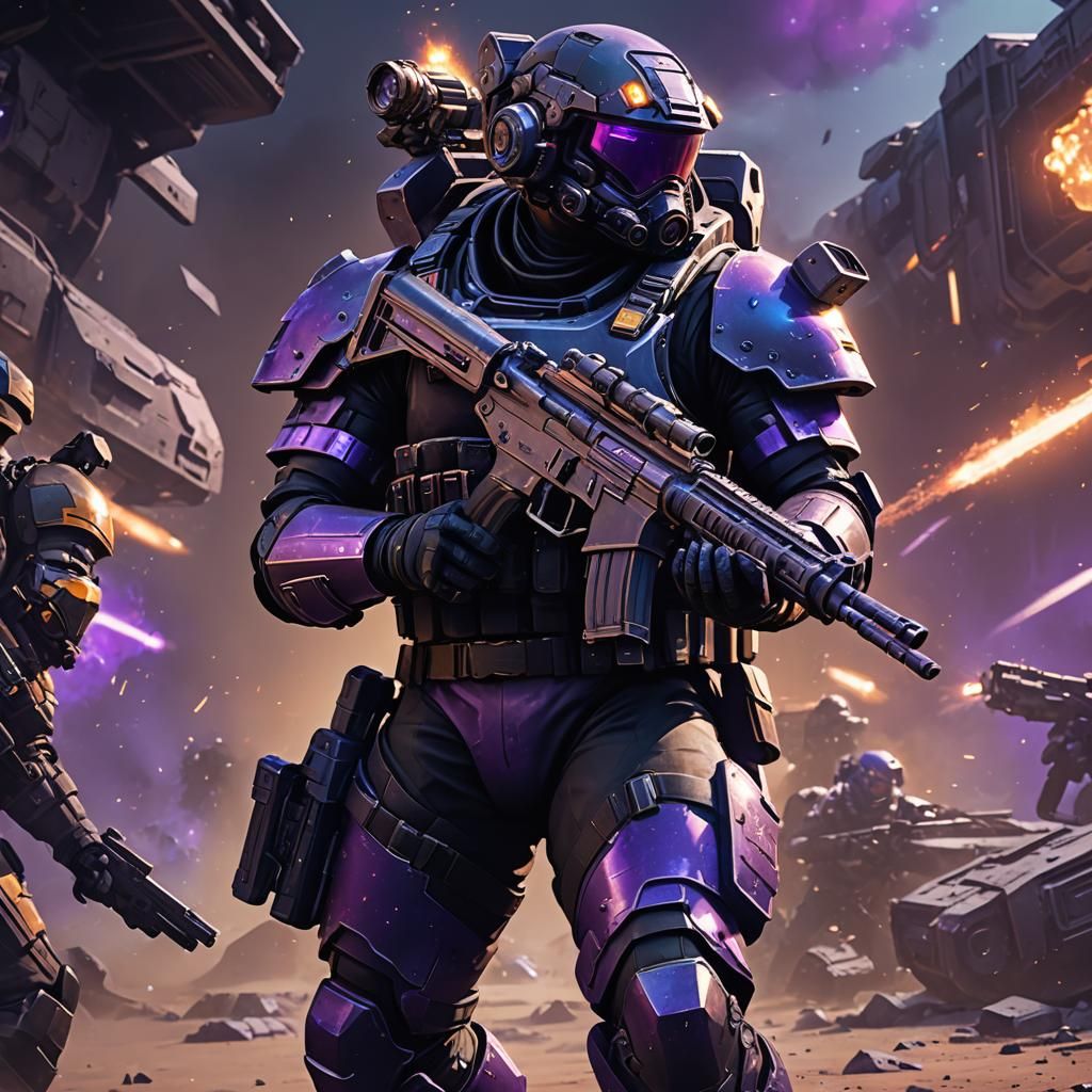 Sci-Fi Medic Trooper Reloading in Helldivers 2 Style