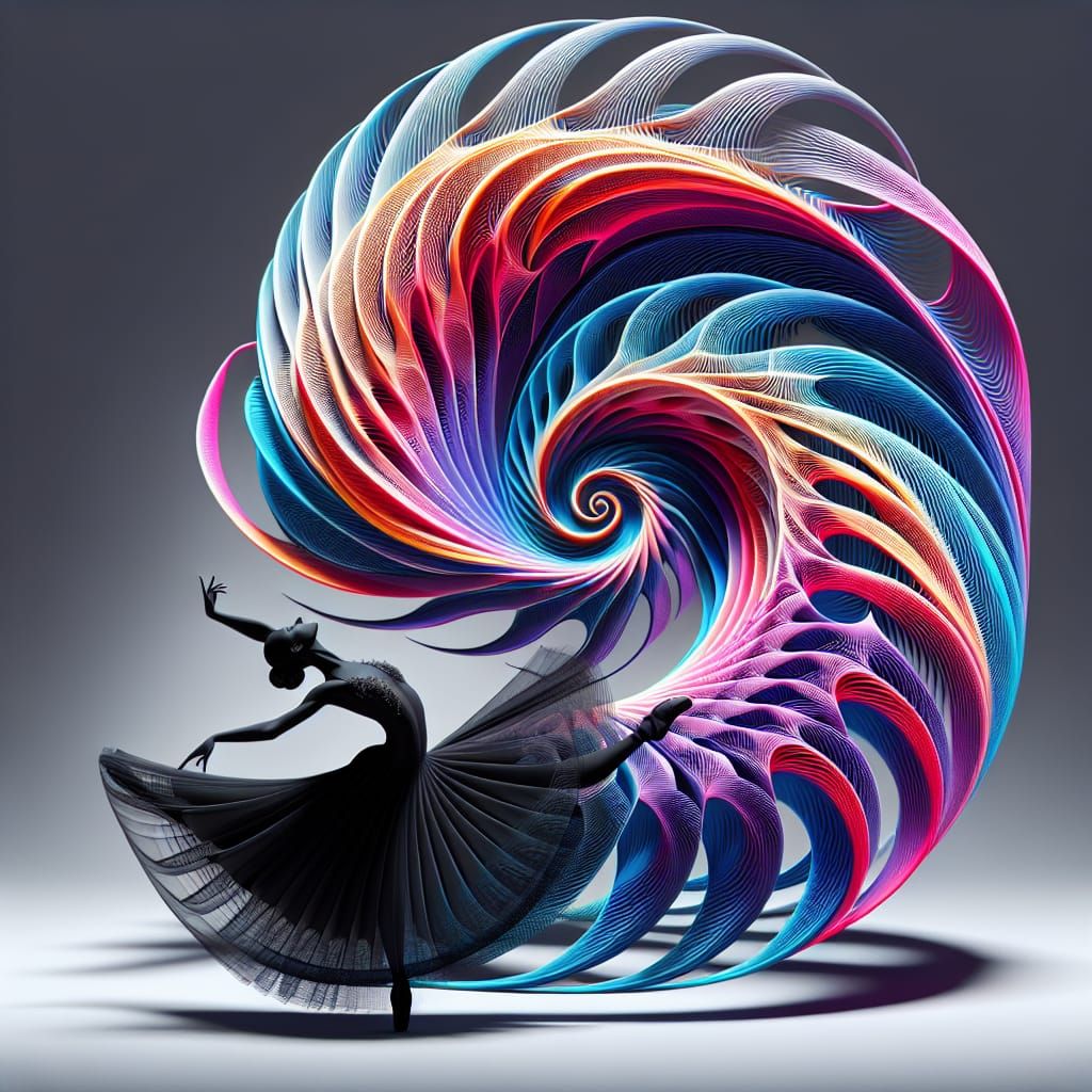 Elegant Ballerina Interwoven with Polar Rose Geometry