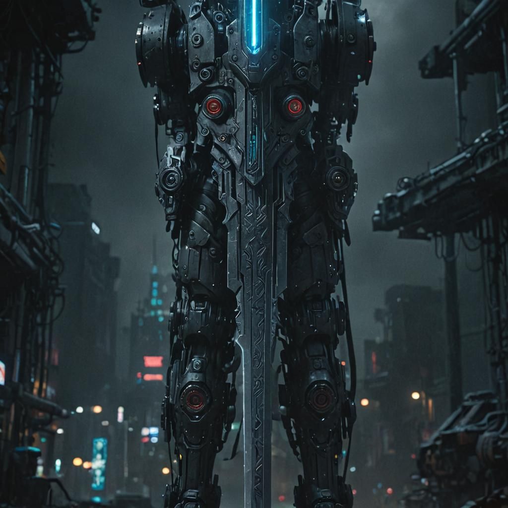 Cyberpunk Sword Enshrouded in Ominous Mist