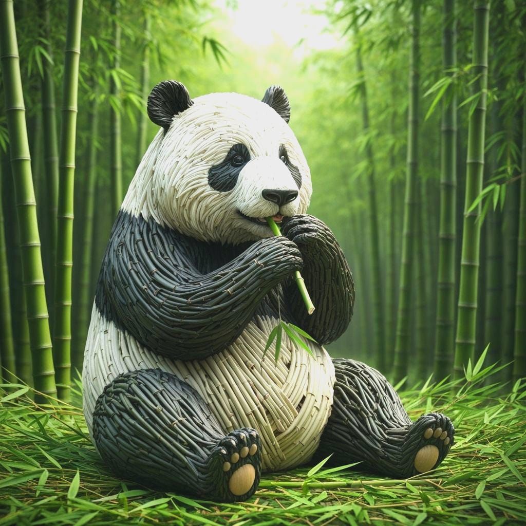 Realistic Bamboo Panda in Lush Grove