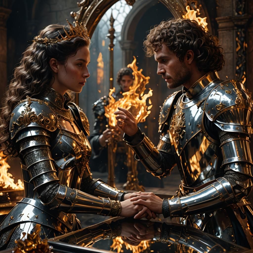 Queen and Knight Mirrored Reflection in Fantasy Art
