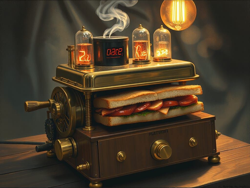 Steampunk Sandwich Maker with Gears and Vacuum Tubes