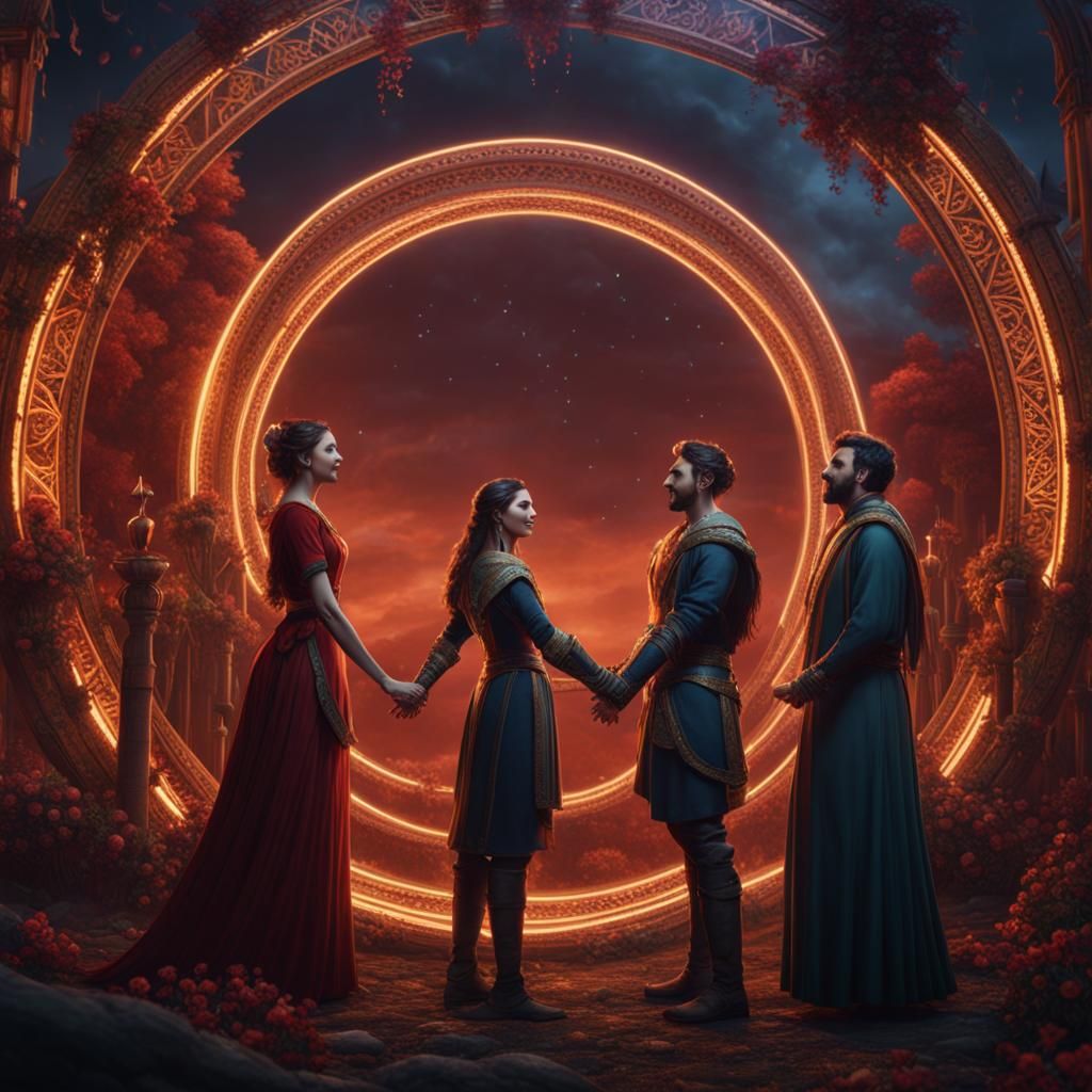 Happy Couple Surrounded by Laughing People