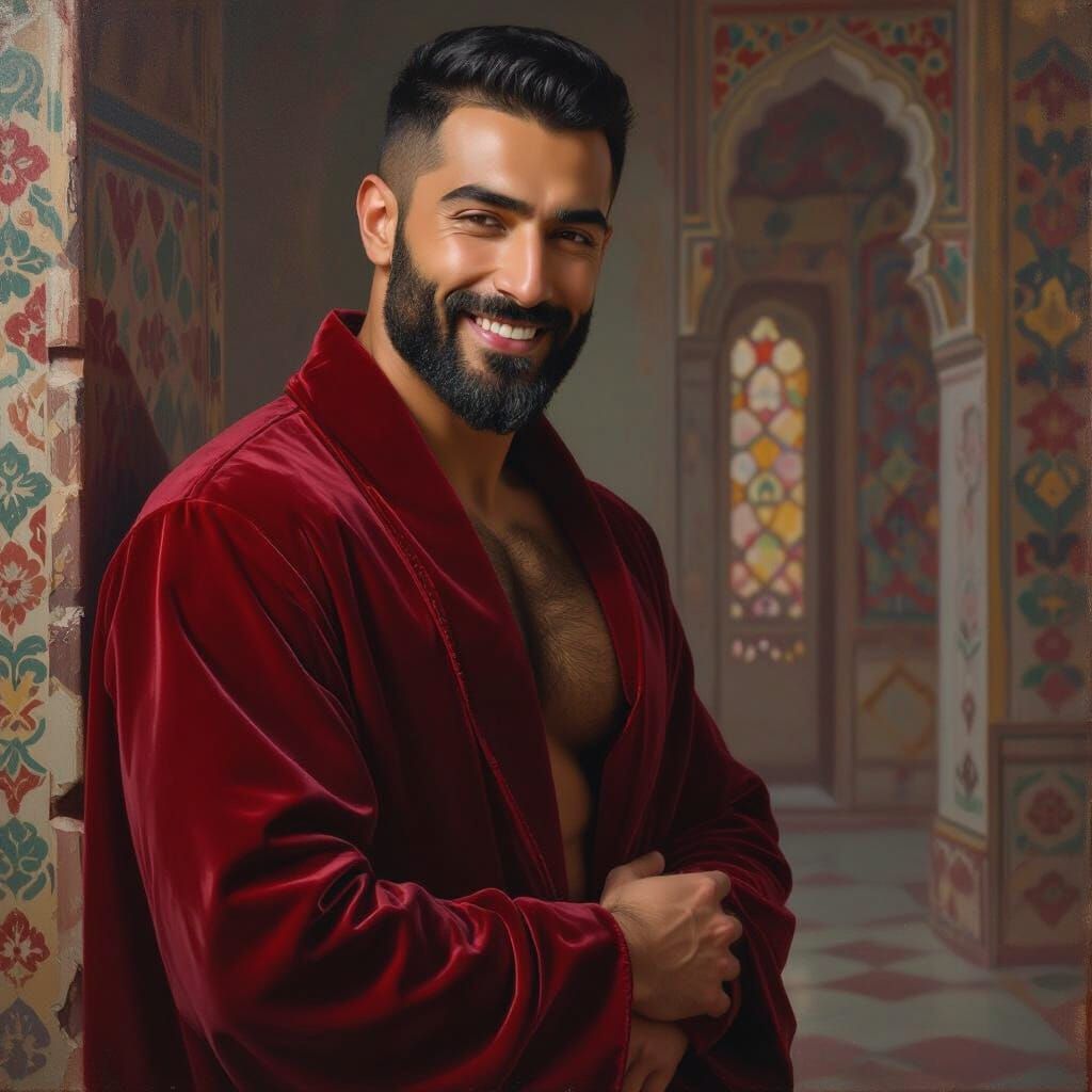 Proud Man in Velvet Robe, Neo-Impressionist Palace Portrait