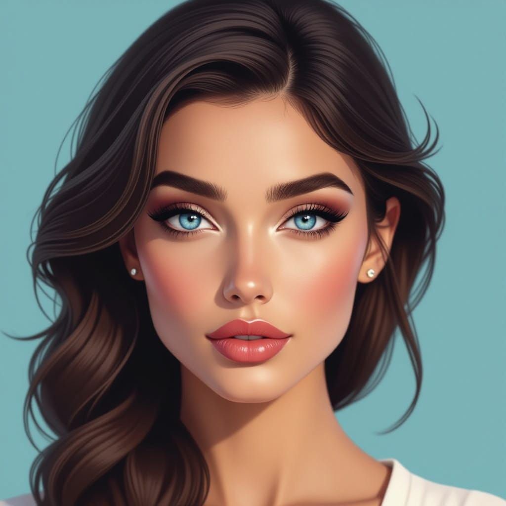 Fantasy Portrait: Woman with Blue Eyes and Brunette Hair