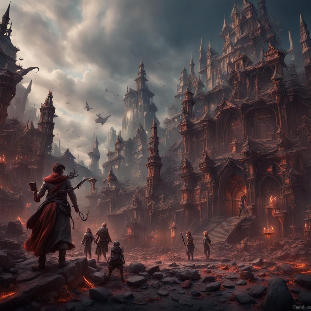 Fantastical Matte Painting of Tiny Violent People