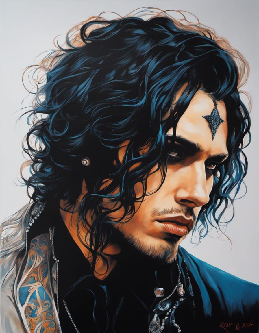 Melancholic Man with Tattoos: Acrylic Painting