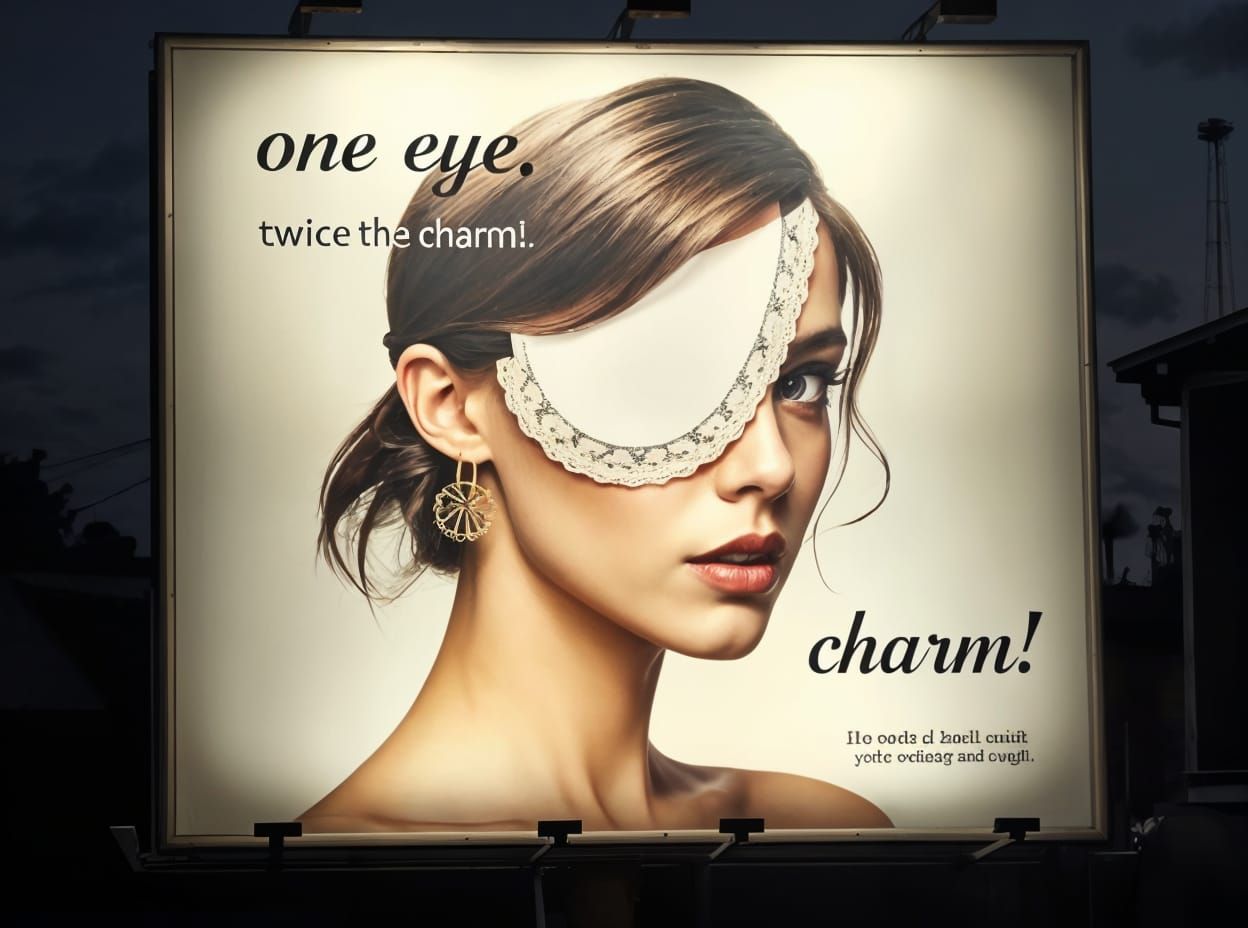 Elegant Eyepatch Billboard Ad in a Gritty Urban Setting