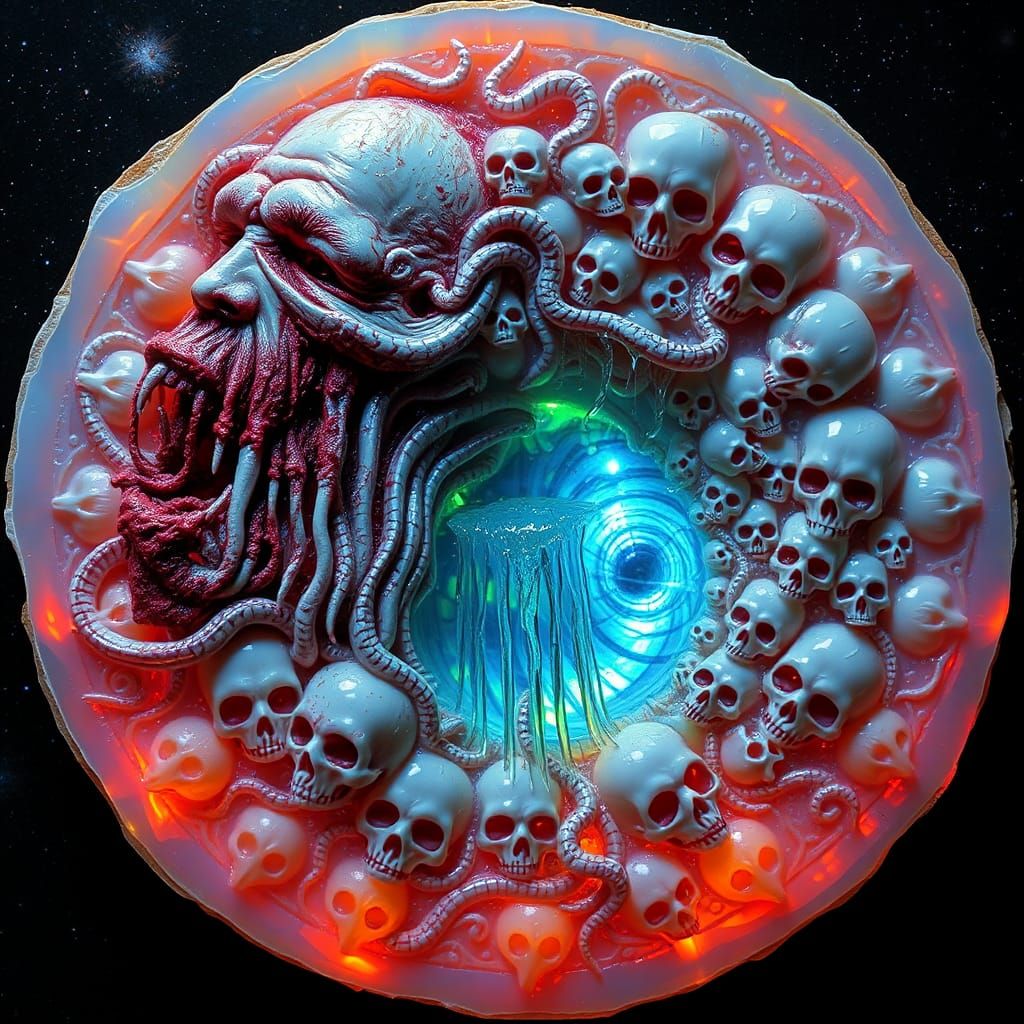 Surreal Horror Scene Unfolds in Opal Slab