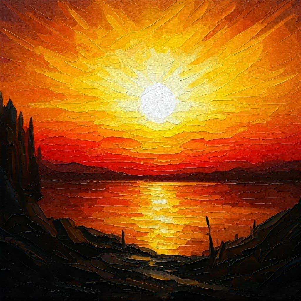 Golden Sunset Impasto Painting in Old Master Style