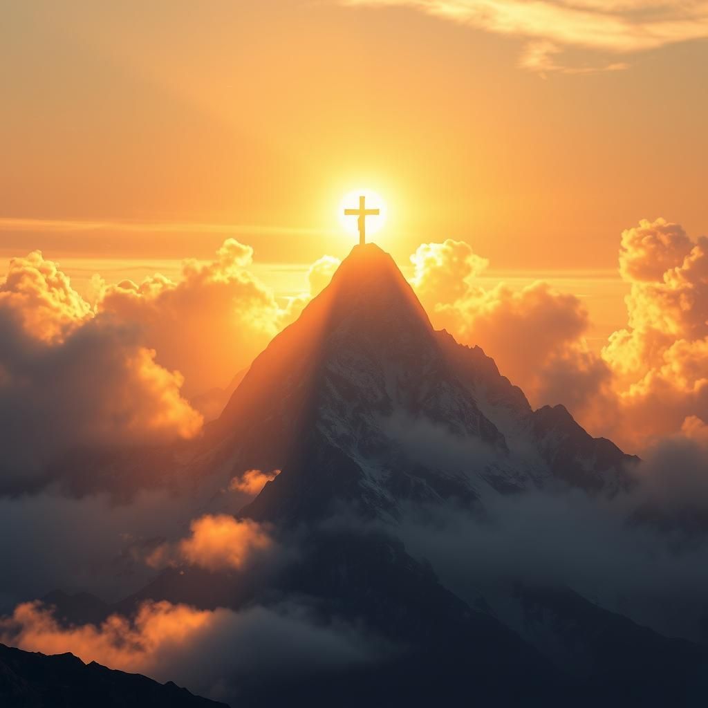 Mountain Peak with Holy Cross in Iridescent Clouds