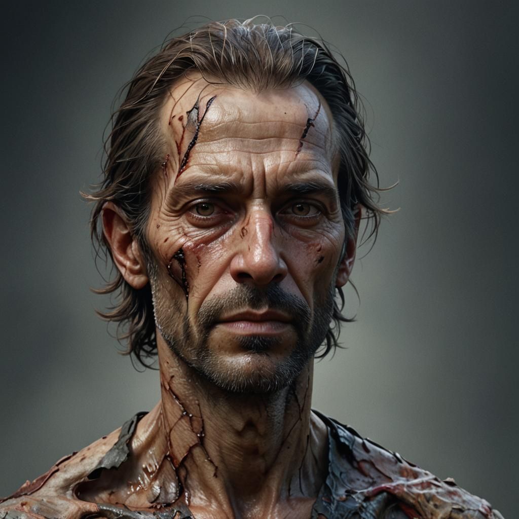 Hyperrealistic Portrait of a Frail, Dying Man