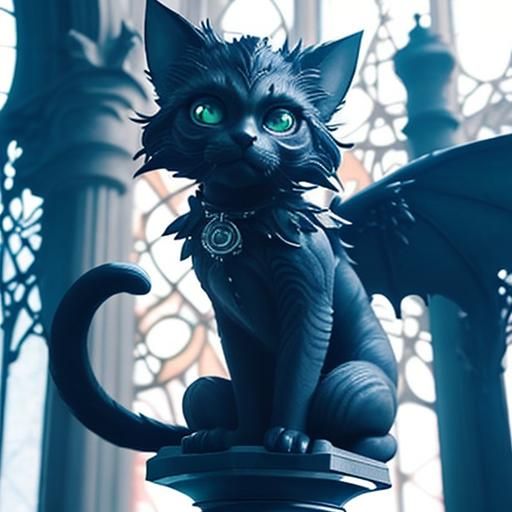 Adorable gothic Guardian gargoyle cat& gothic vibes& cute vibes& art nouveau rococo architecture 8k resolution concept a...