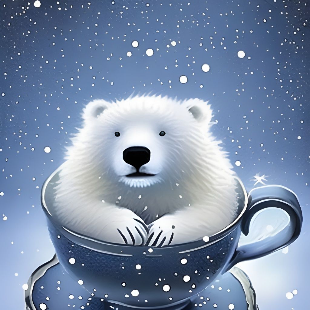 Polar Bear Cub Dream in Teacup: 3D Render