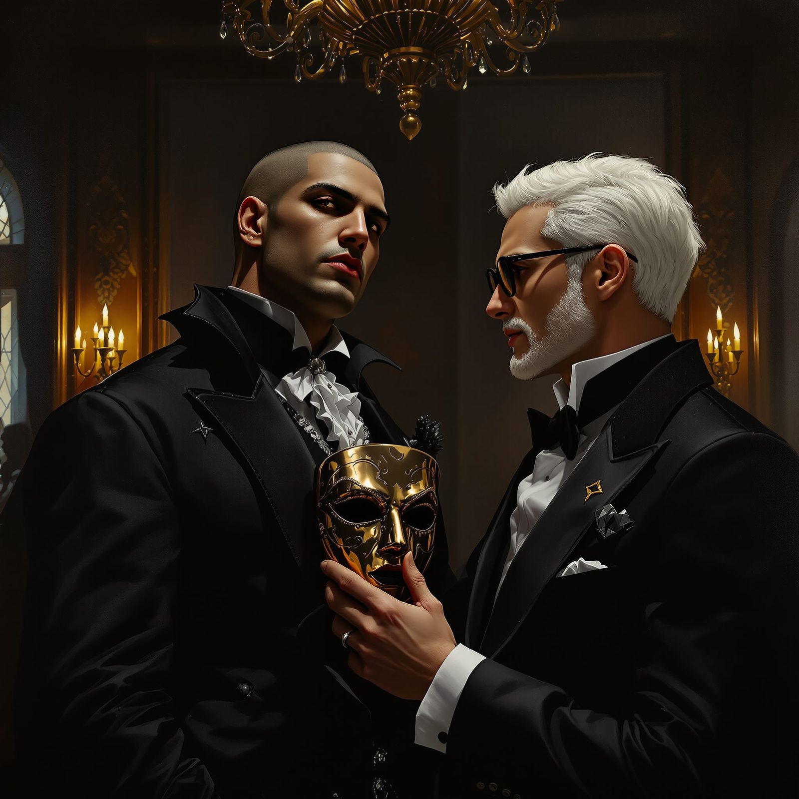 Vampire Ballroom Romance in Oil Painting Style