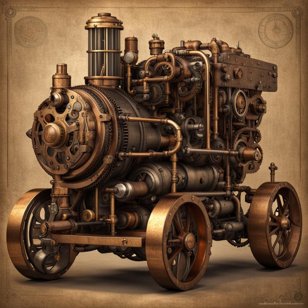Detailed Steampunk Engine Illustration
