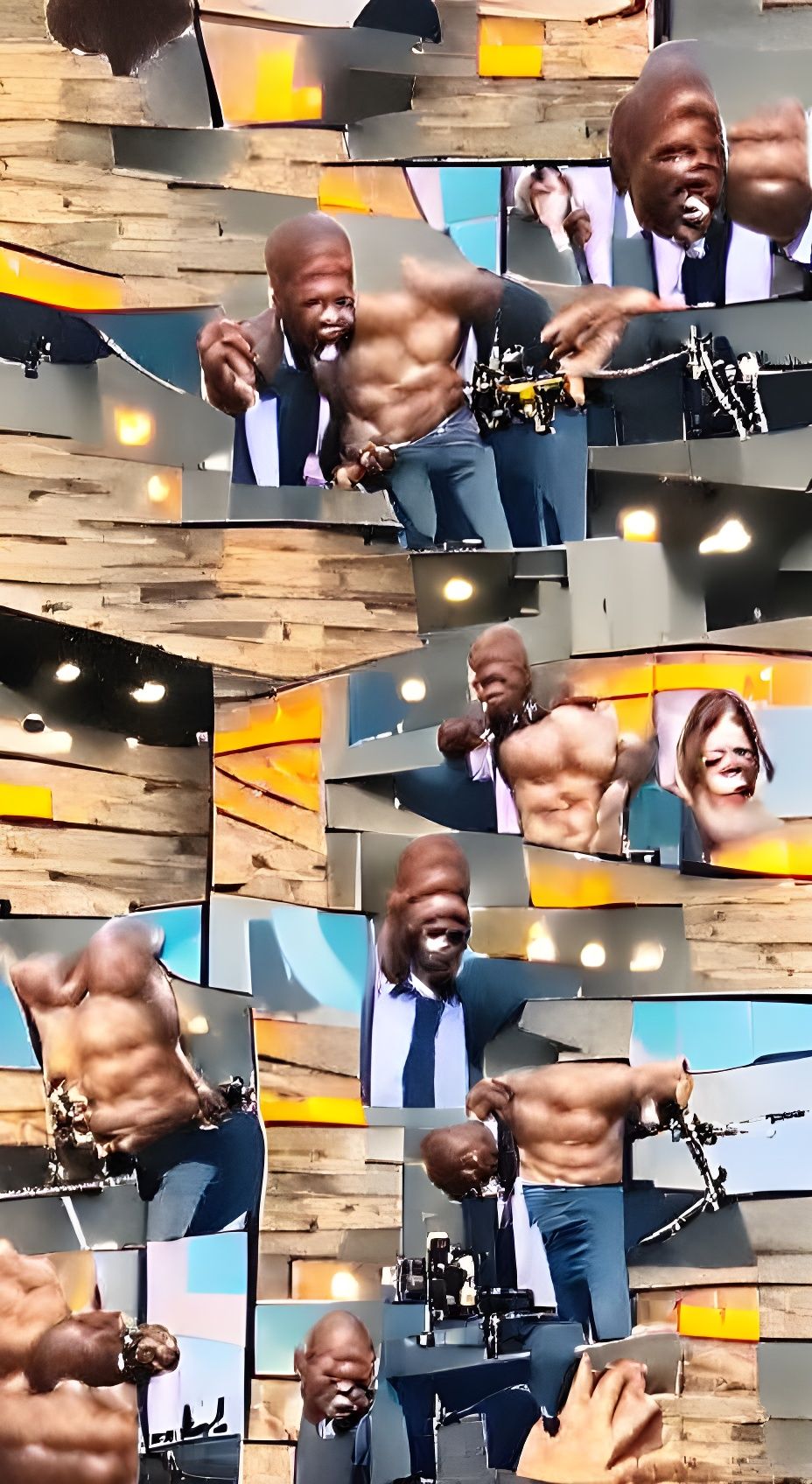 Terry Crews shows the crowd his 24 perfectly toned abs while yelling as loud as he possibly can