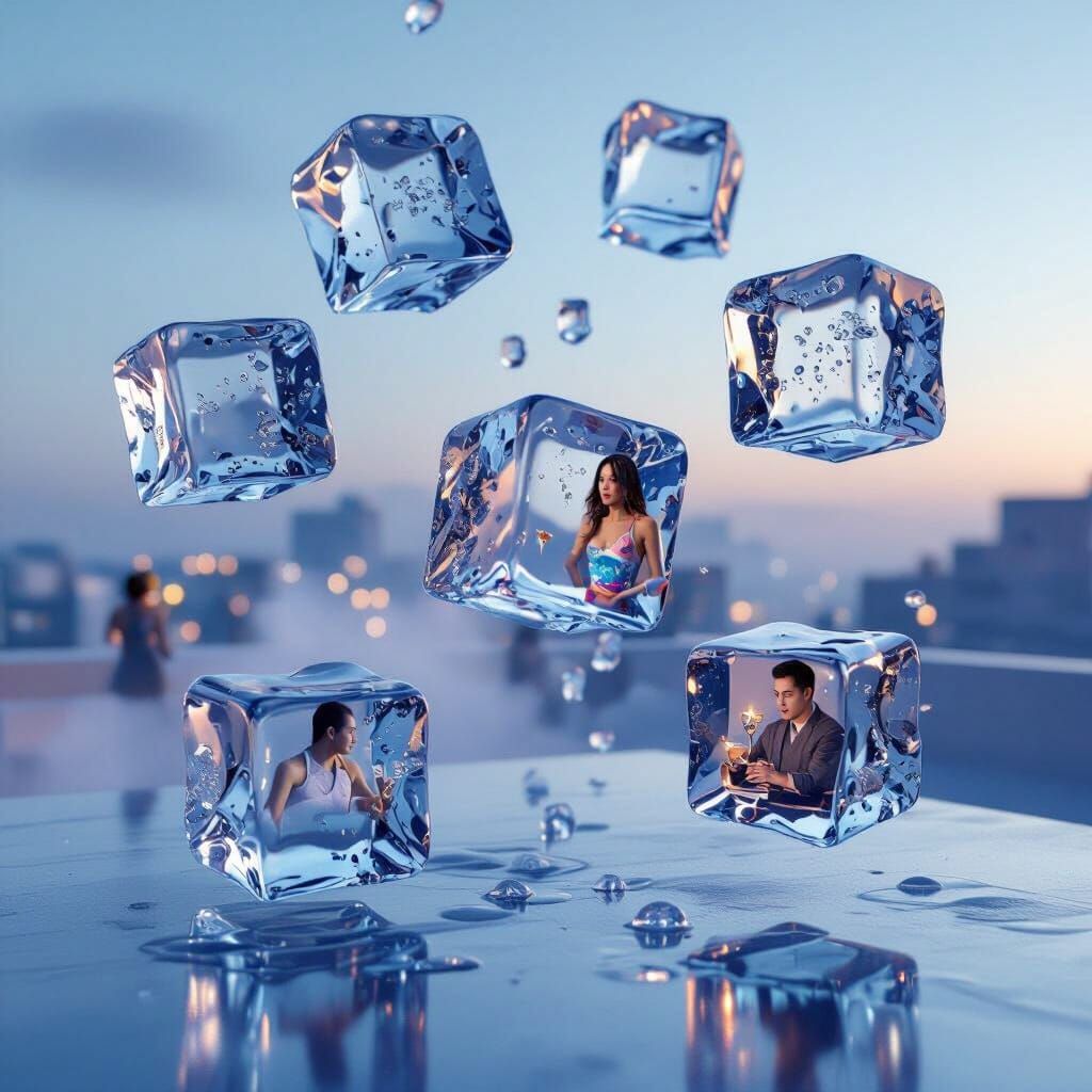 Translucent Ice Cubes Suspended in Time