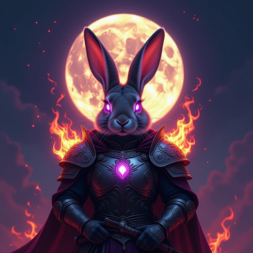Majestic Rabbit Warrior With Fiery Aura