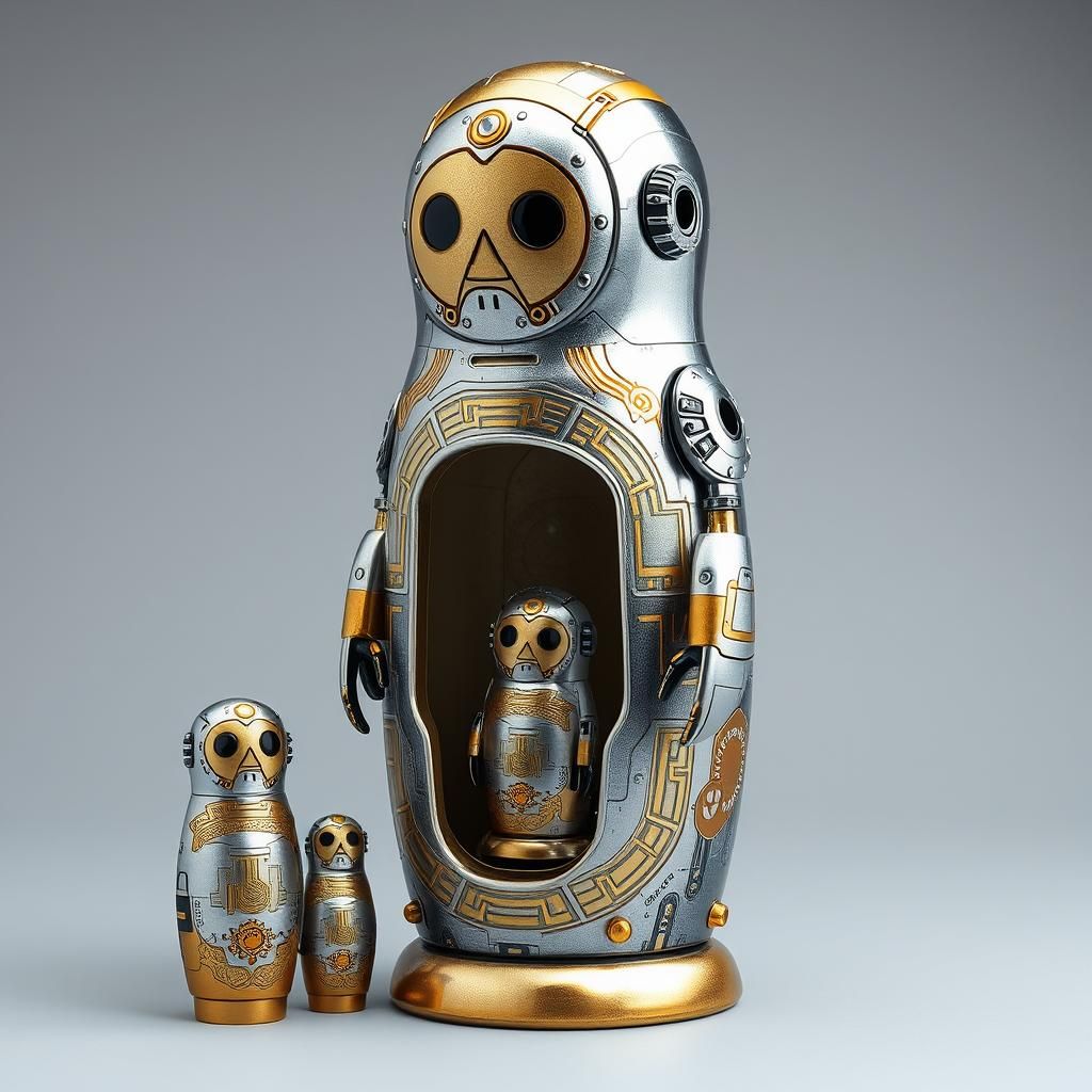 Robot Babushka Dolls in Futuristic Industrial Style