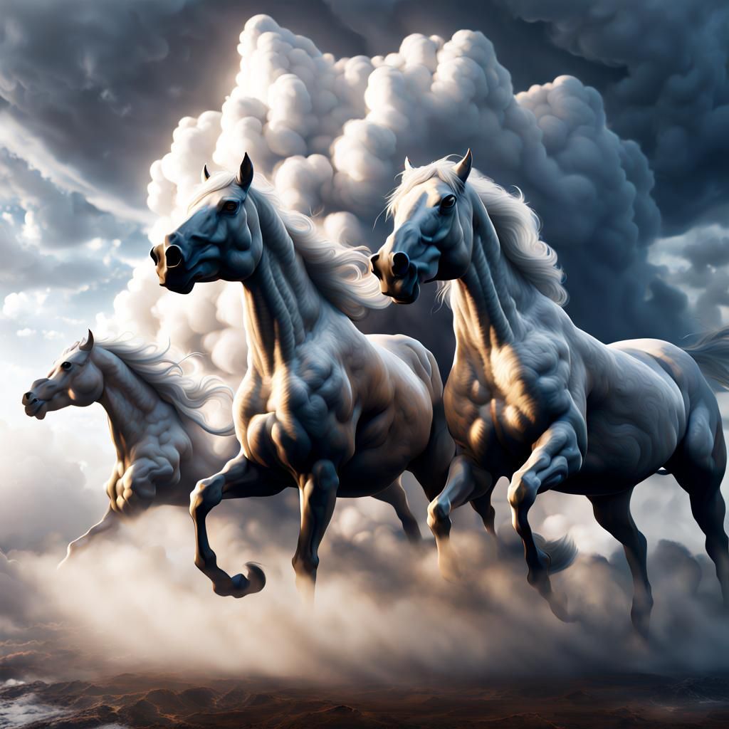 Ethereal Cloud Horses Emerge from Storm