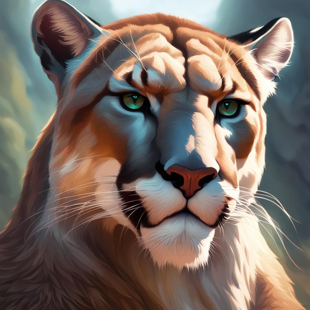 Majestic Cougar King Portrait in Hyperdetailed Style