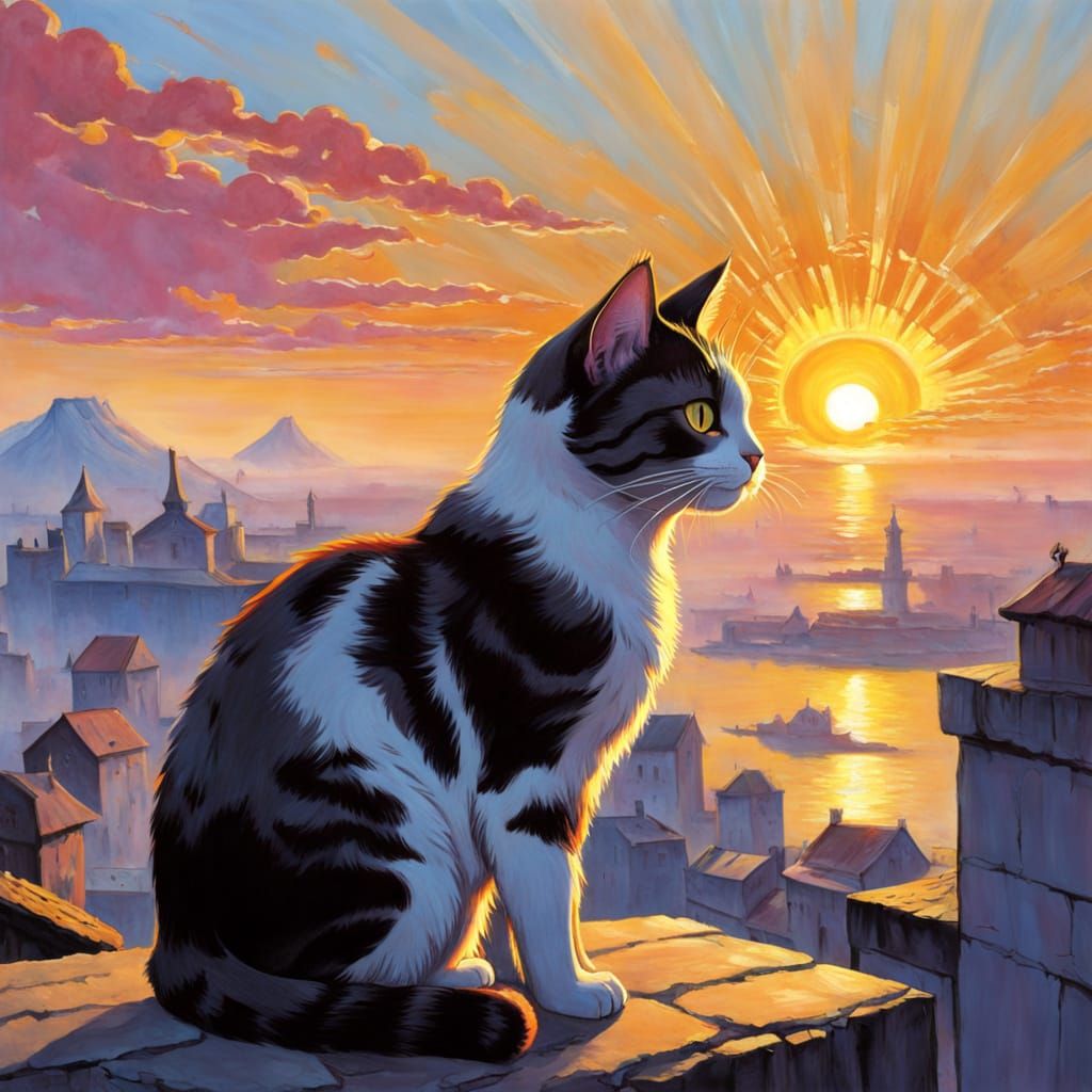 Cat Gazing at Sunrise By Koshiro Onchi and Pavel Filonov
