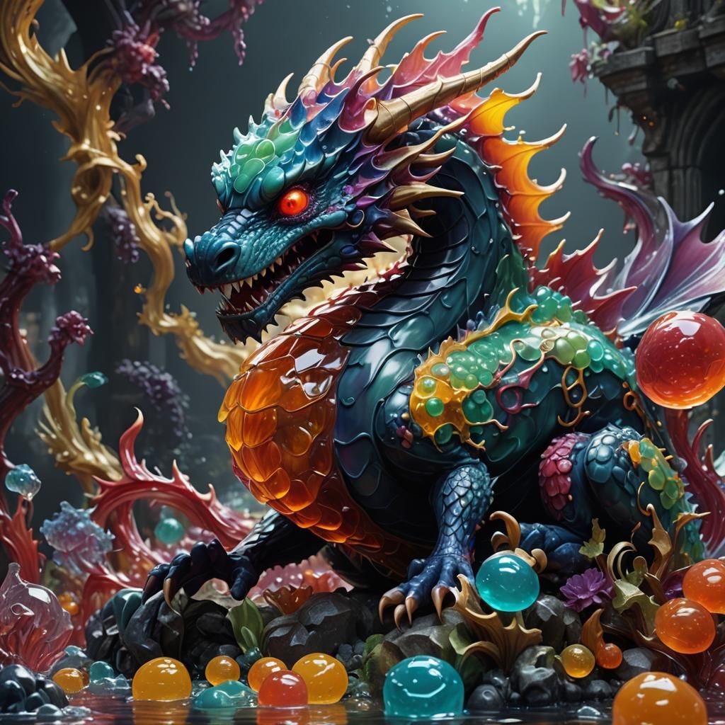 Fantastical Jelly Dragon Sculpture in Detailed Painting Styl...