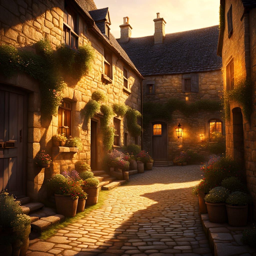17th Century Cotswold Village in Splash Art Style