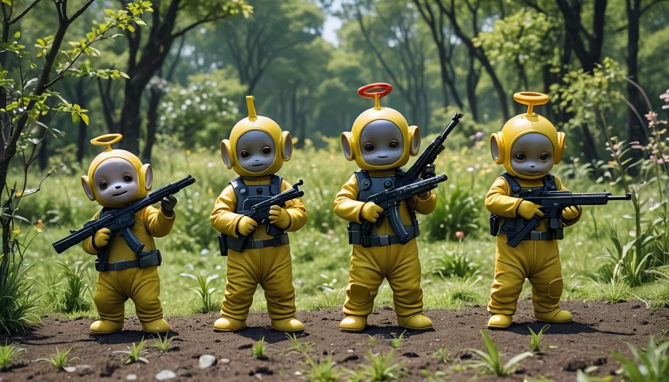 Hyperrealistic Teletubbies with Guns, Anime Art