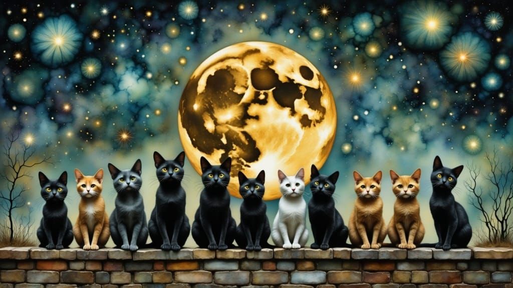 Singing Feral Cats Under a Golden Moon