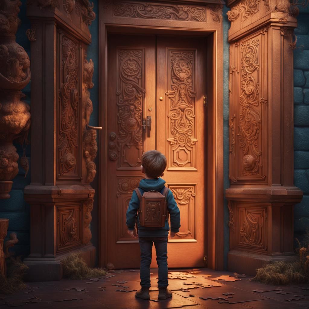 Boy and Puzzle Door: Detailed Matte Painting