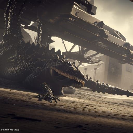 Futuristic Alligator with Intricate Mechanical Details