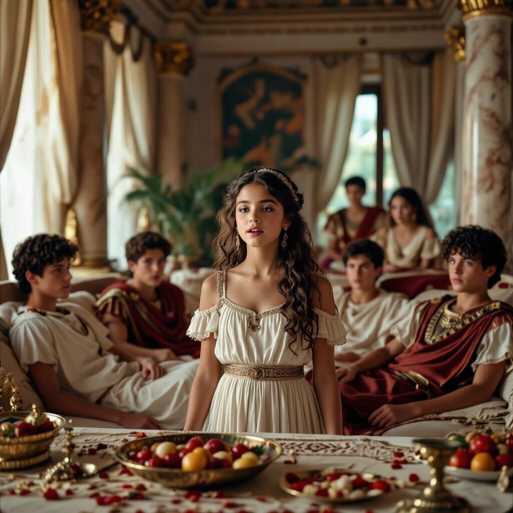 Teenage Girl Sings in Lavish Roman Triclinium