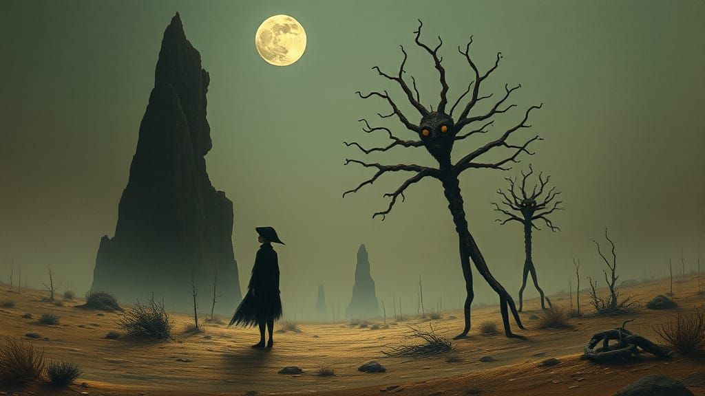 Ethereal Stranger Faces Abandoned Landscapes