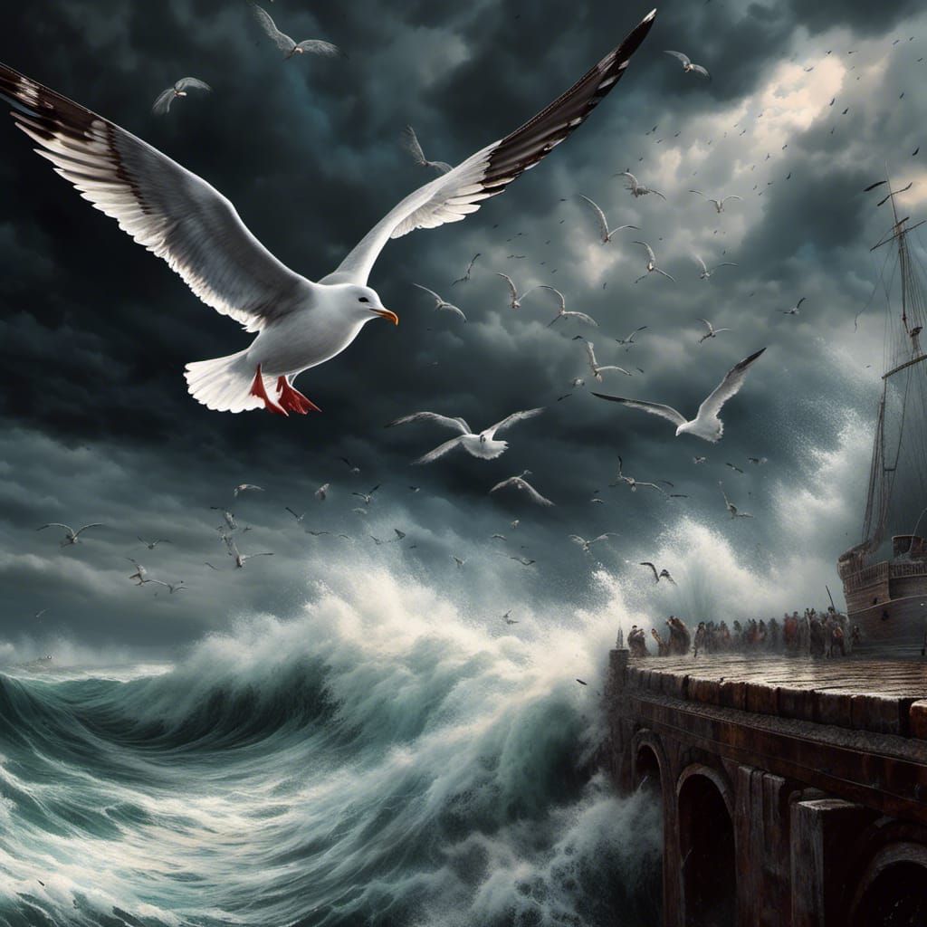 Seagull and Stormy Sea: Detailed Matte Painting