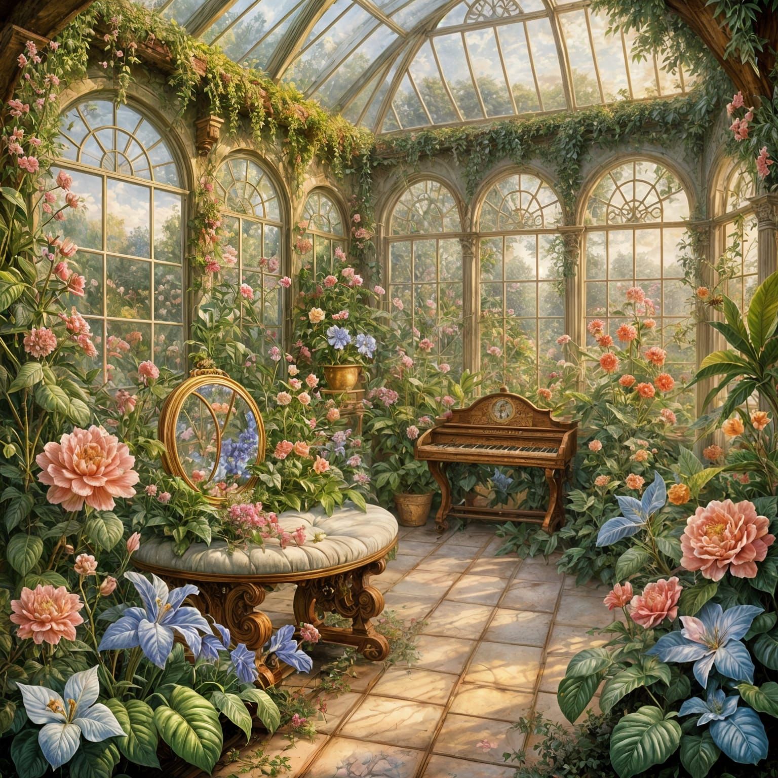 Whimsical Victorian Greenhouse with Luminescent Plants