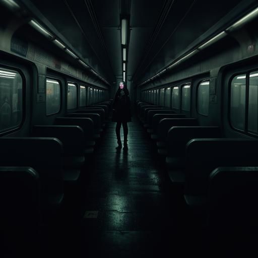 Eerie Dystopian Train Ride in Dark Fantasy Style