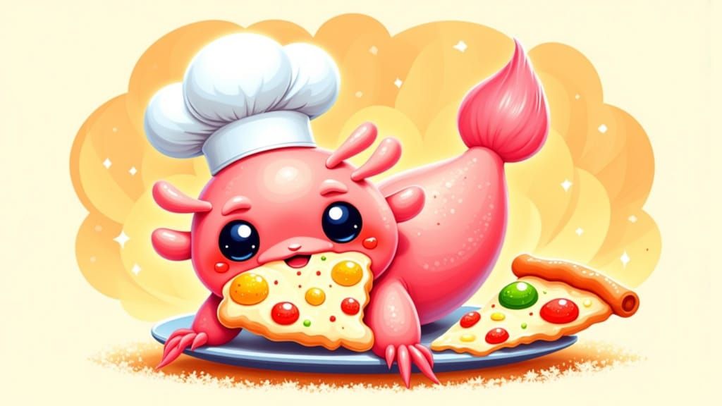 Semi-Realistic Kawaii Axolotl in Playful Chef's Hat