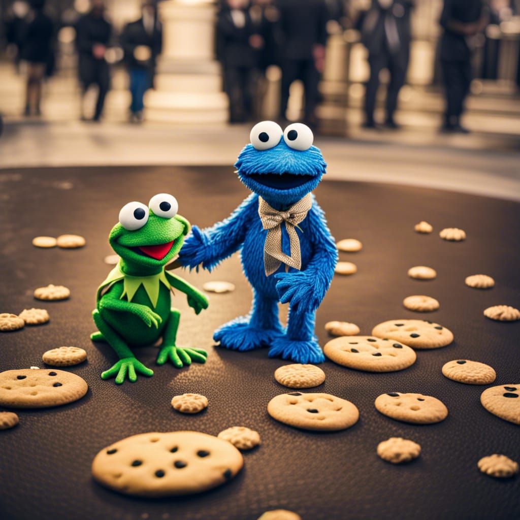 Cookie Monster and Kermit Gothic Embrace
