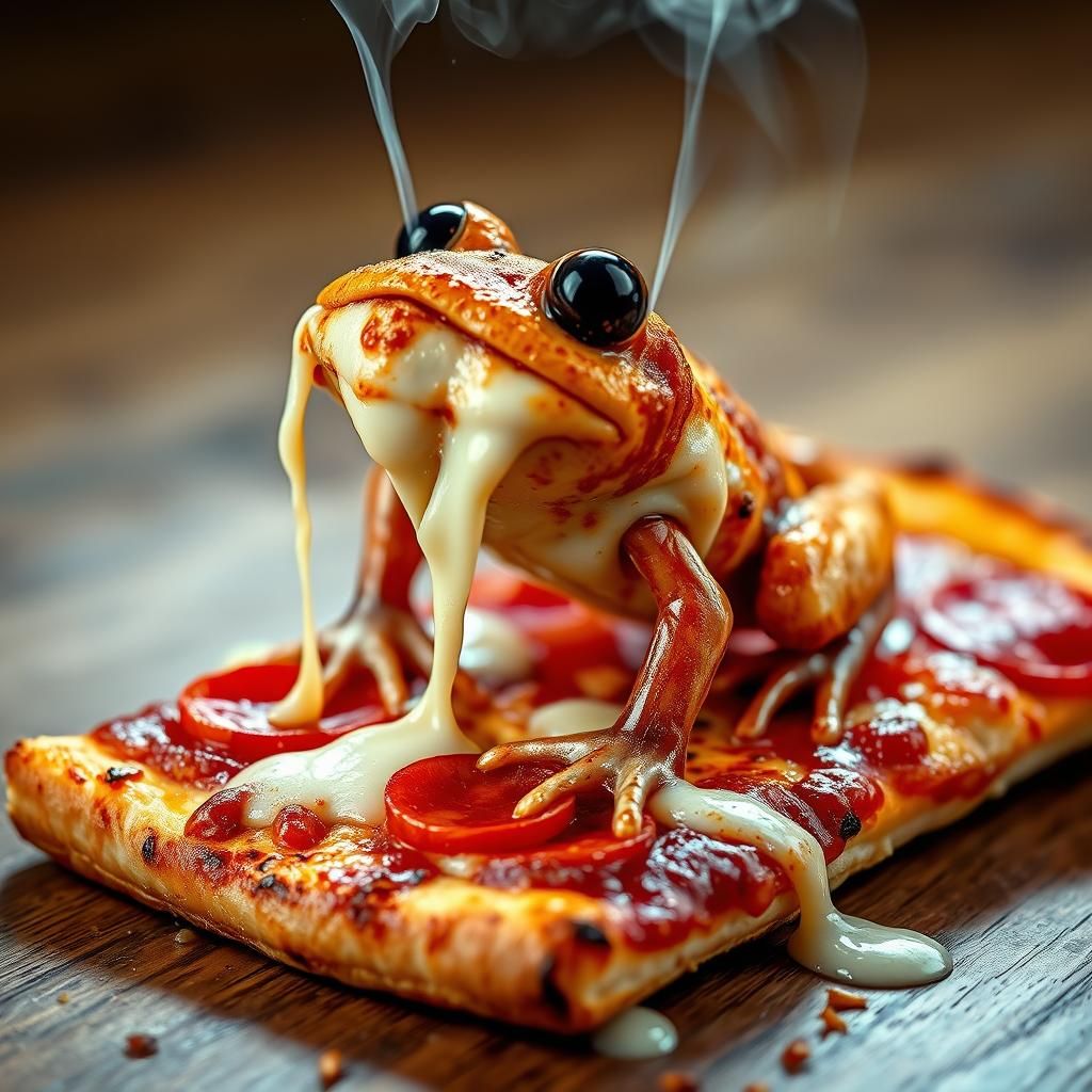 Frog-Shaped Cheese on Toasted Pepperoni Pizza