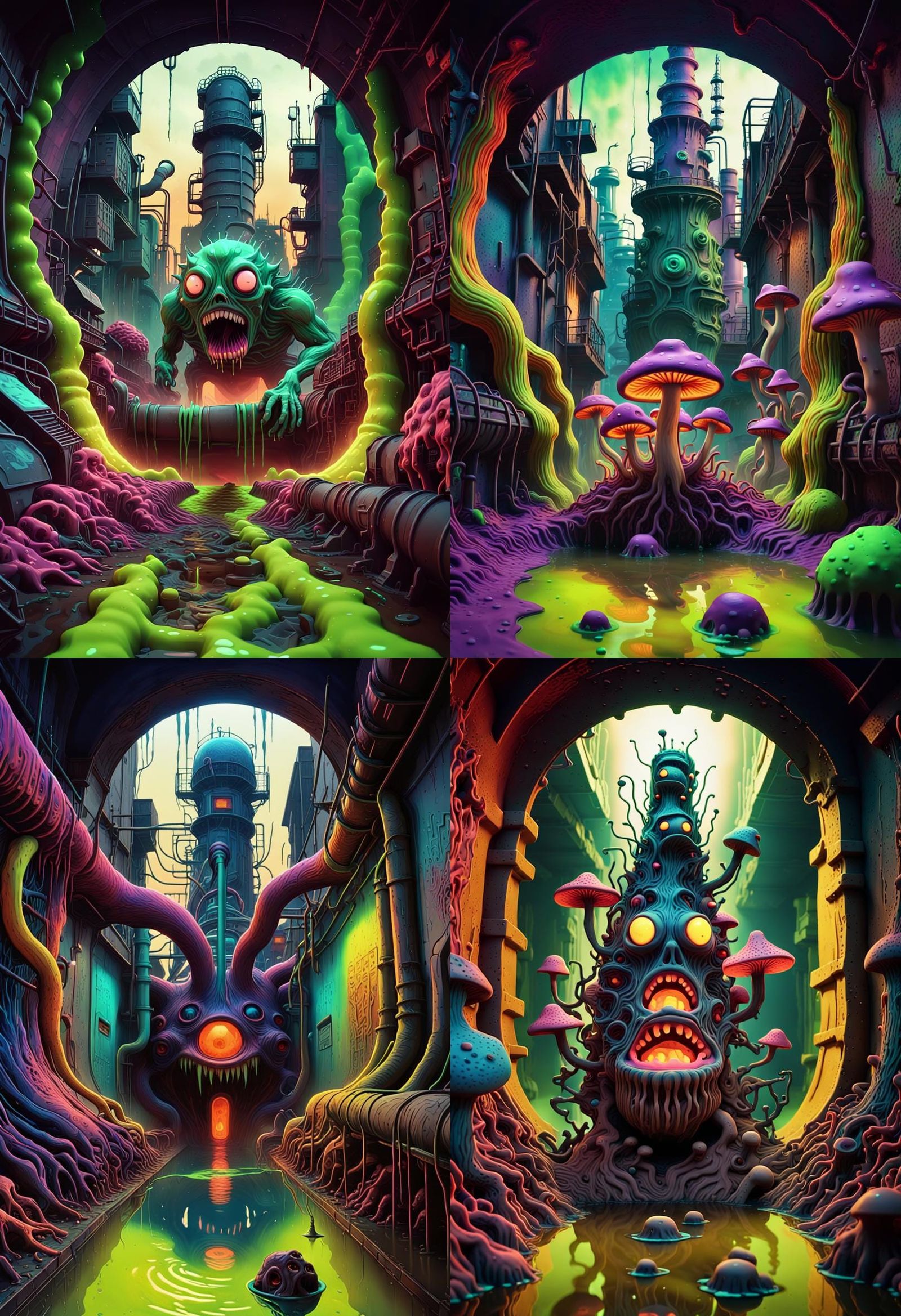 Psychedelic Mutant City in Sewers: 3D Claymation