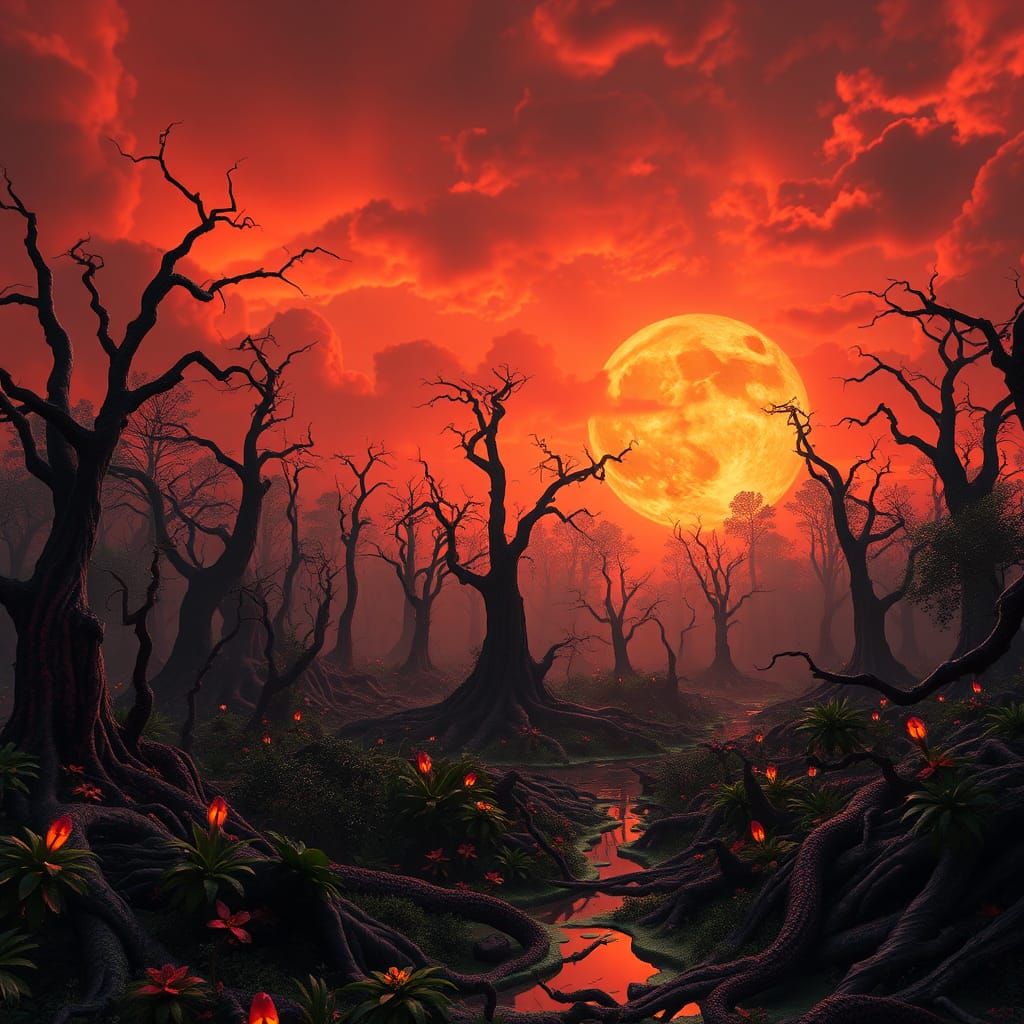 Eerie Toxic Swamp Planet in Fantasy Style