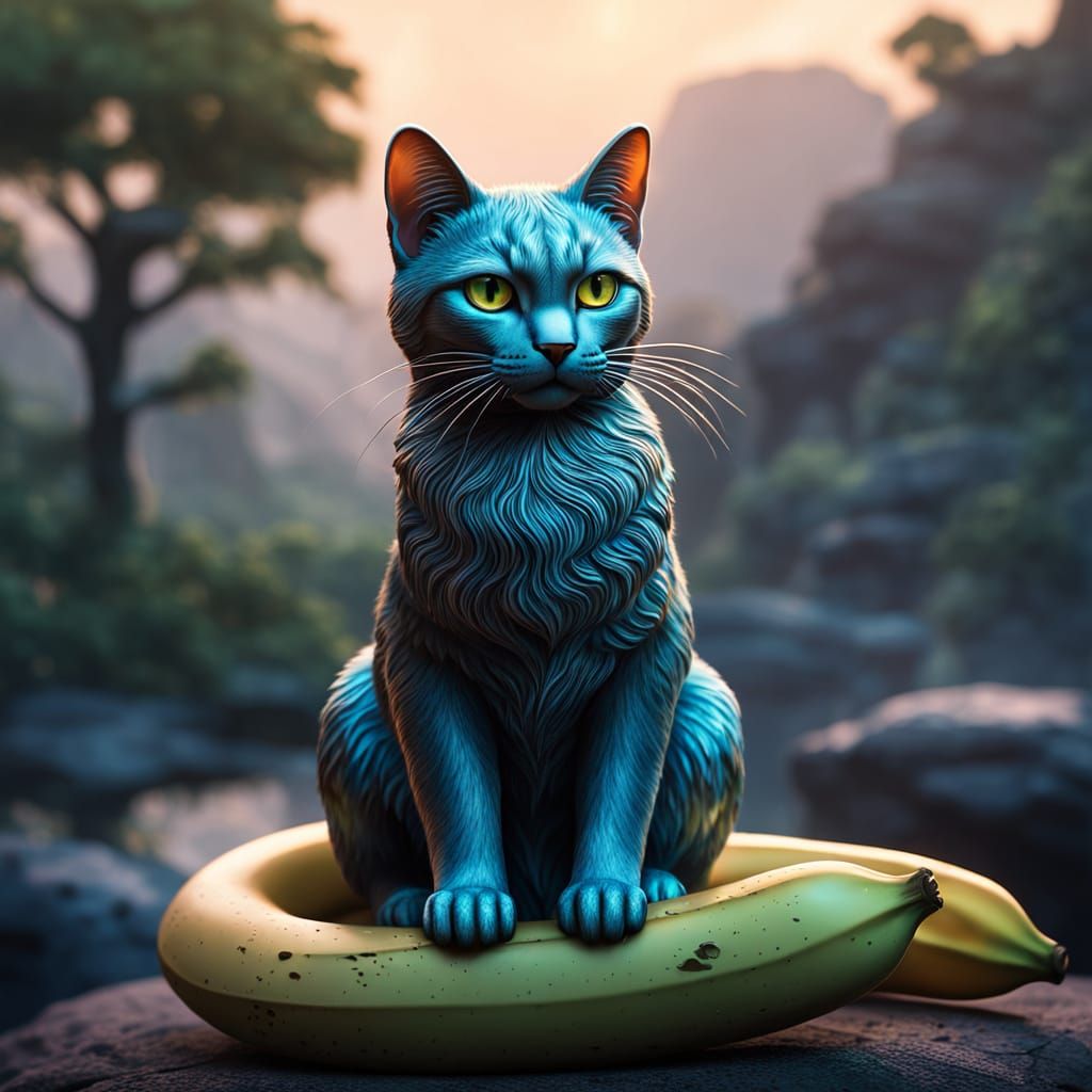 Golden Banana Cat in Dreamlike Paradise